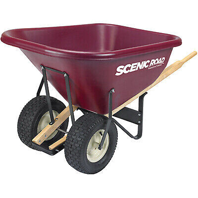 Scenic Road 10CF Wheelbarrow, 36" Wide Tray,  Double Wheels w/ Rib Tread Tires