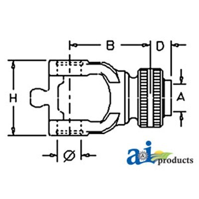 B&amp;P QD CV PTO Yoke, Size 8, 1-3/8"-21Spline, 400CV Series