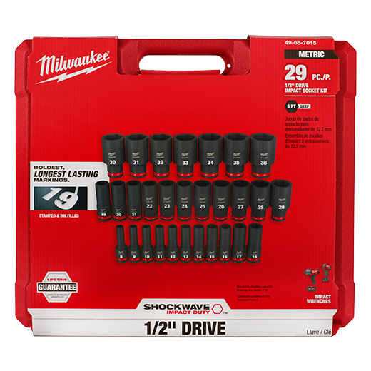 Milwaukee 29PC Impact Duty™ 1/2" Drive Metric Deep 6 Point Socket Set