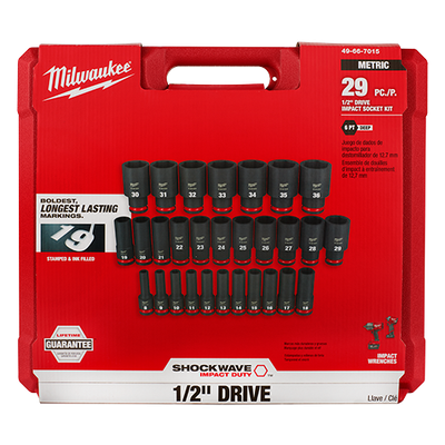 Milwaukee 29PC Impact Duty™ 1/2" Drive Metric Deep 6 Point Socket Set