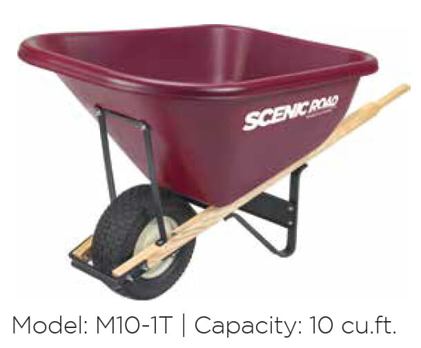 Scenic Road 10CF Wheelbarrow, 36" Wide Tray, Single Wheel w/ Turf Tire