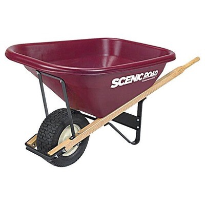 Scenic Road 8CF Wheelbarrow, 32" Wide Tray, Single Wheel w/ Turf Tire