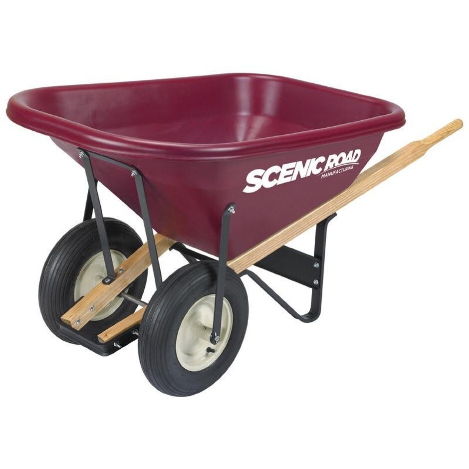 Scenic Road 8CF Wheelbarrow, 32" Wide Tray,  Double Wheels w/ Rib Tread Tires