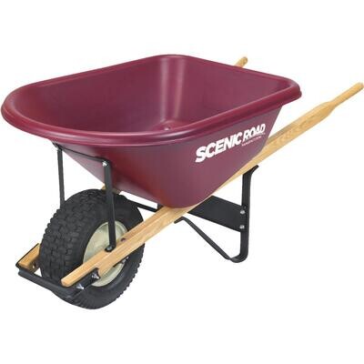 Scenic Road 6CF Wheelbarrow, 30" Wide Tray, Single Wheel w/ Turf Tire