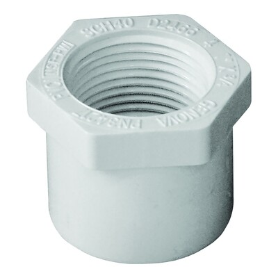 LASCO 438131 PVC Reducer Bushing, 1" Slip X 3/4" FPT