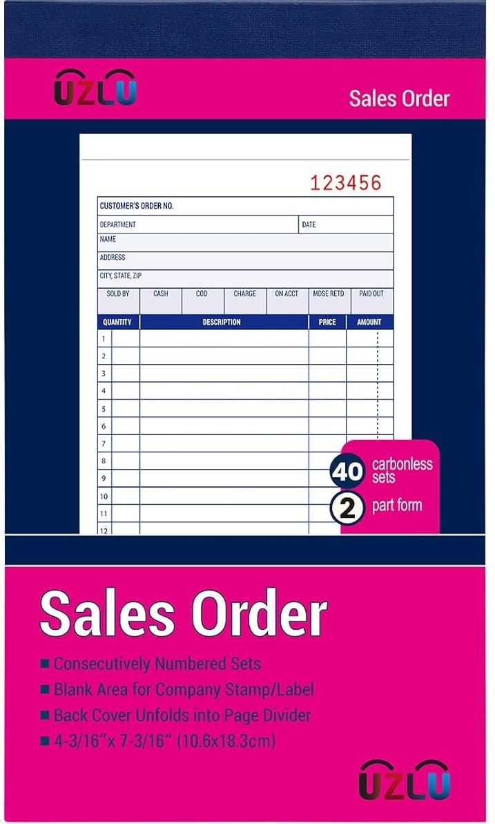 UZLU Duplicate 2-Part Sales Book, 40-Sheet, 4-3/16"X7-3/16"