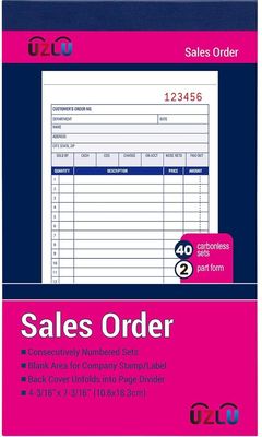 UZLU Duplicate 2-Part Sales Book, 40-Sheet, 4-3/16"X7-3/16"