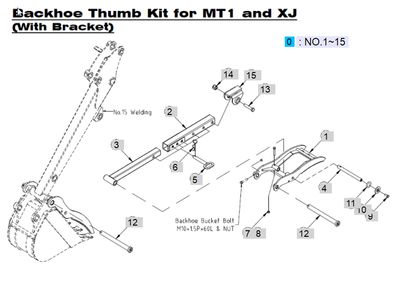Weld On Thumb with Bracket for LS Tractor Backhoe LB1107, LB1104