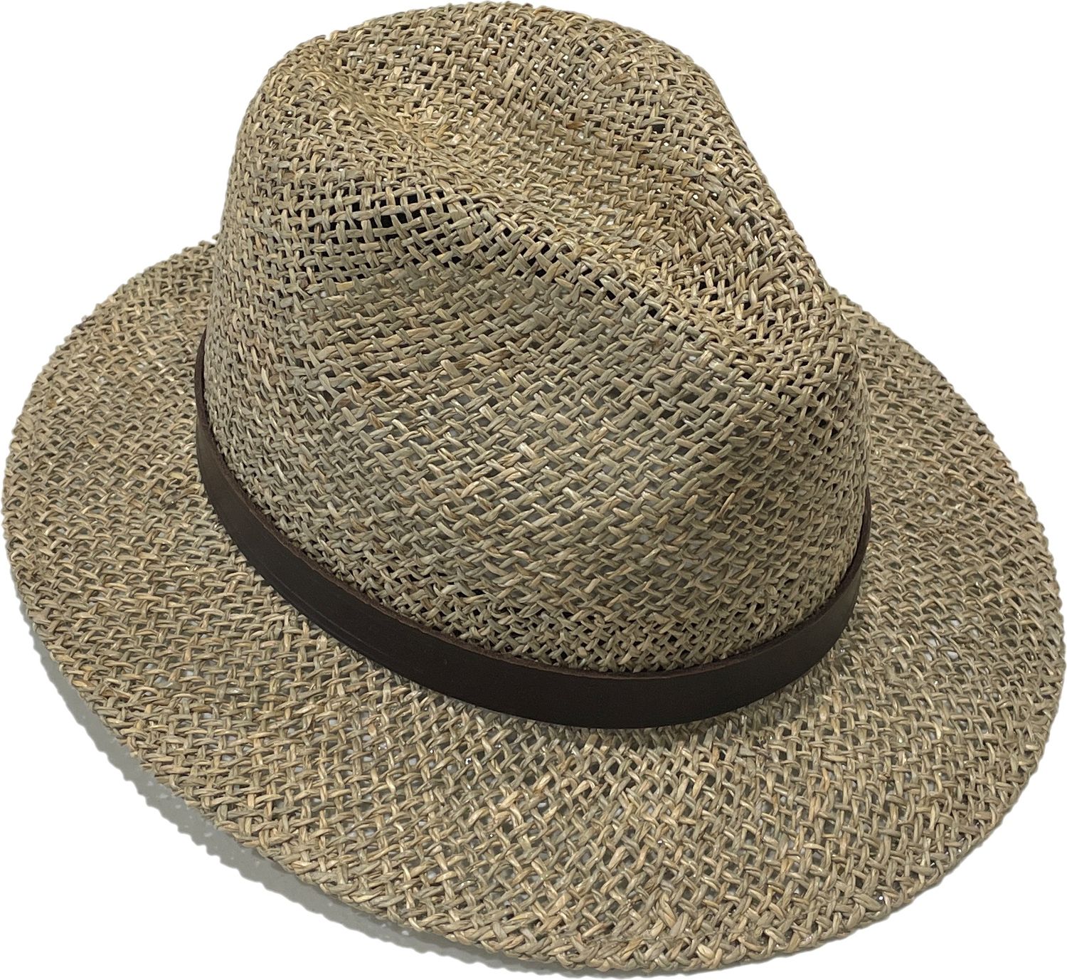 Medium Sea Grass Safari Crown Hat w/3" CB Brim &amp; Leather Headband