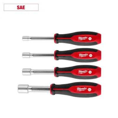 Milwaukee 4Pc Hollow Shank Nutdriver Set, 1/4", 5/16", 7/16", 9/16"