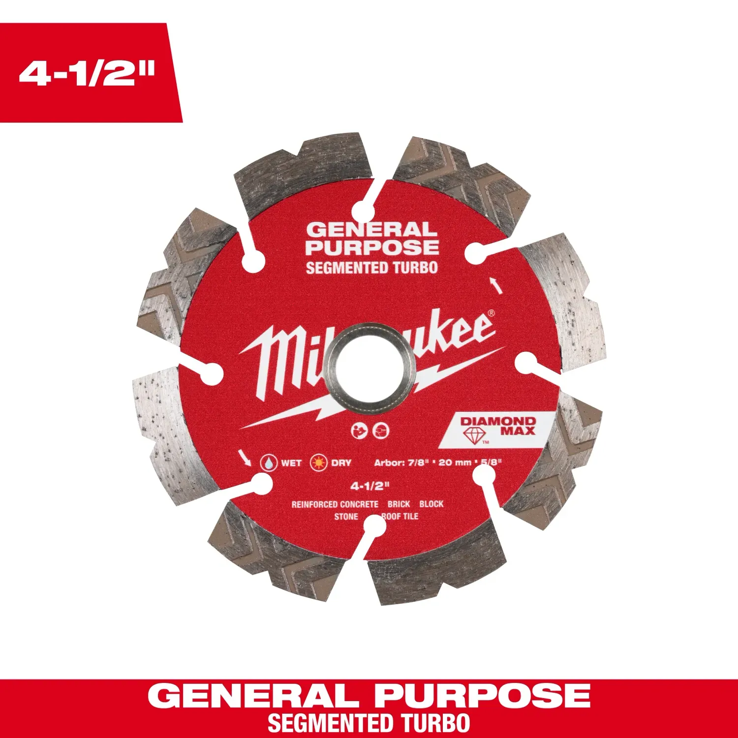 Milwaukee Diamond Max™ Segmented Turbo Masonry Cut-Off Disc, 4-1/2"