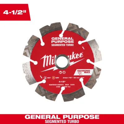 Milwaukee Diamond Max™ Segmented Turbo Masonry Cut-Off Disc, 4-1/2"