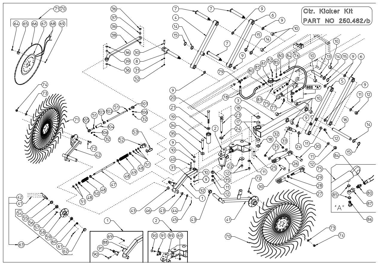 Sitrex 250.453 Rake Kicker Wheel for MKE Rakes, LH, 7MM Wire ,  44" Diameter