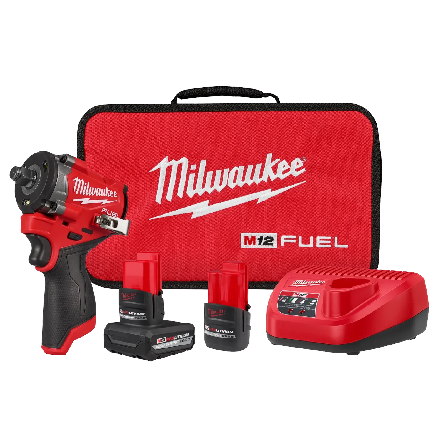 Milwaukee M12 1/2" Stubby Impact Wrench Kit,  550Ft-lbs