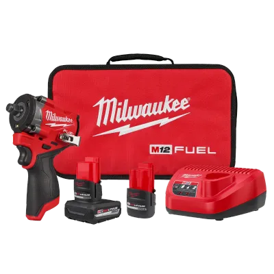 Milwaukee M12 1/2" Stubby Impact Wrench Kit,  550Ft-lbs