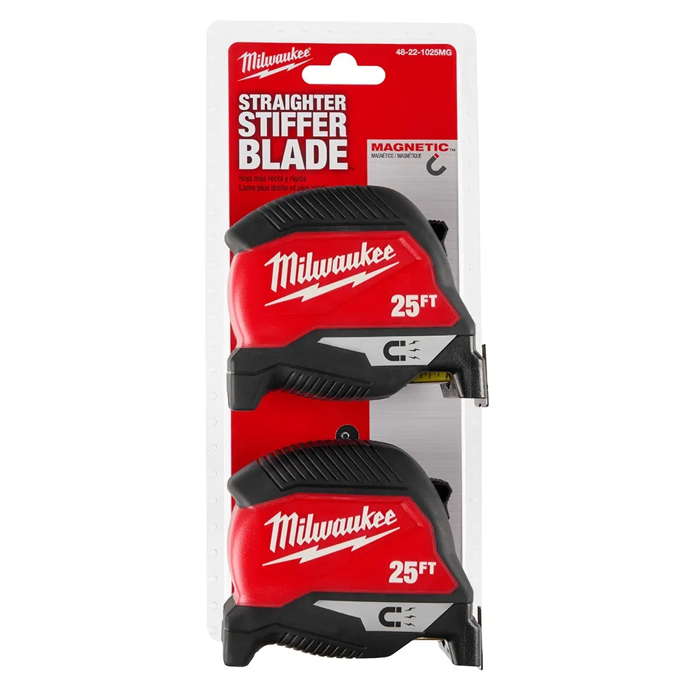 Milwaukee Compact Magnetic Wide Blade Tape Measures, 25Ft  2PK