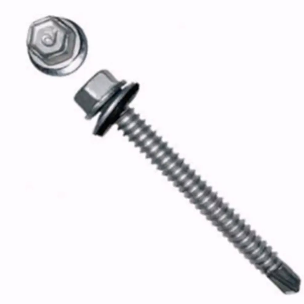 Unslotted Hex Washer Head Screw, #10-16 X 3", #3 Self-Drilling Point, Zinc w/Bonded Washer