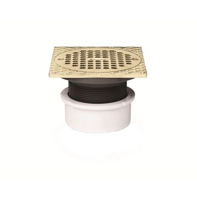 Oatey® 3"X4" PVC Adjustable Floor Drain w/Brass Grate, 5"X5" Square