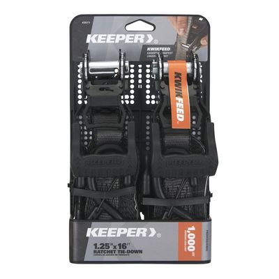Keeper 43571 KwikFeed Cut-Resistant Ratchet Tie-down Straps, 1-1/4"X16FT, 1000LB WLL   2PK