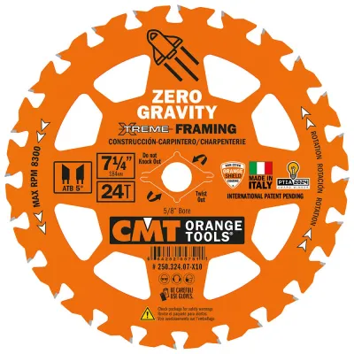 CMT 24-tooth "Zero Gravity" ITK Xtreme Circular Saw Framing Blade, 7-1/4"