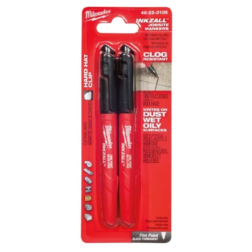 Milwaukee Black Fine Point Inkzall Markers, 2Pk