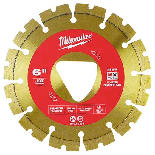 Milwaukee Green Concrete Blade, YELLOW for Soft/Medium, 6"X.100", Fits Soff-Cut Saws