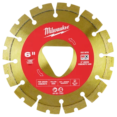 Milwaukee Green Concrete Blade, YELLOW for Soft/Medium, 6"X.100", Fits Soff-Cut Saws