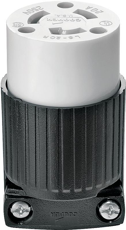 Eaton L620C Electrical Connector, 2-Pole, 20 A, 250 V, NEMA: NEMA L6-20, Black/White