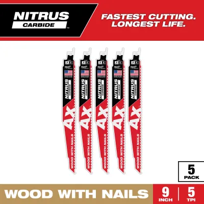 Milwaukee "The Ax w/Nitrus™ Carbide Teeth" SawzAll Blades, 9" 5TPI, 5Pk