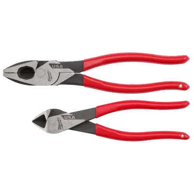Milwaukee 2PC USA Dipped Grip Pliers Set, 9" Lineman's Pliers &amp; 8" Diagonal Cutting Pliers