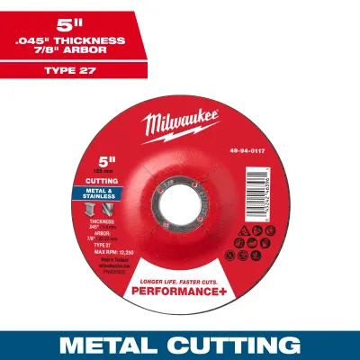 Milwaukee PERFORMANCE+ Metal Cut Off Wheel, 5" X .045" X 7/8" - Type 27