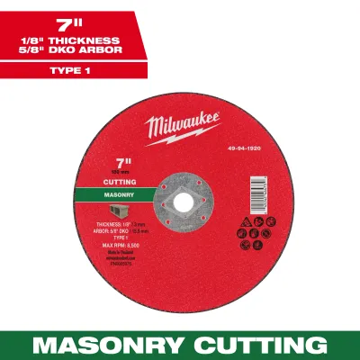 Milwaukee DKO Masonry Cut Off Wheel, 7" X 1/8" X 5/8" - Type 1