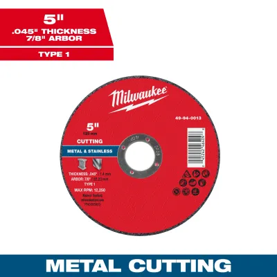 Milwaukee Metal Cut Off Wheel, 5" X .045" X 7/8" - Type 1