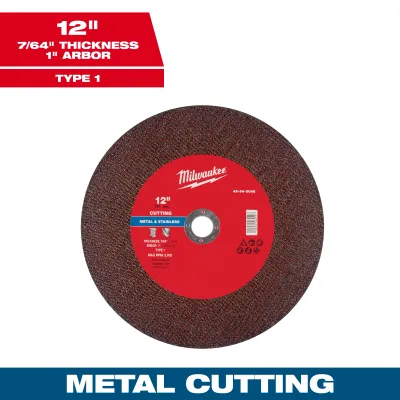 Milwaukee Metal &amp; Stainless Cut Off Wheel, 12" X 7/64" X 1" - Type 1