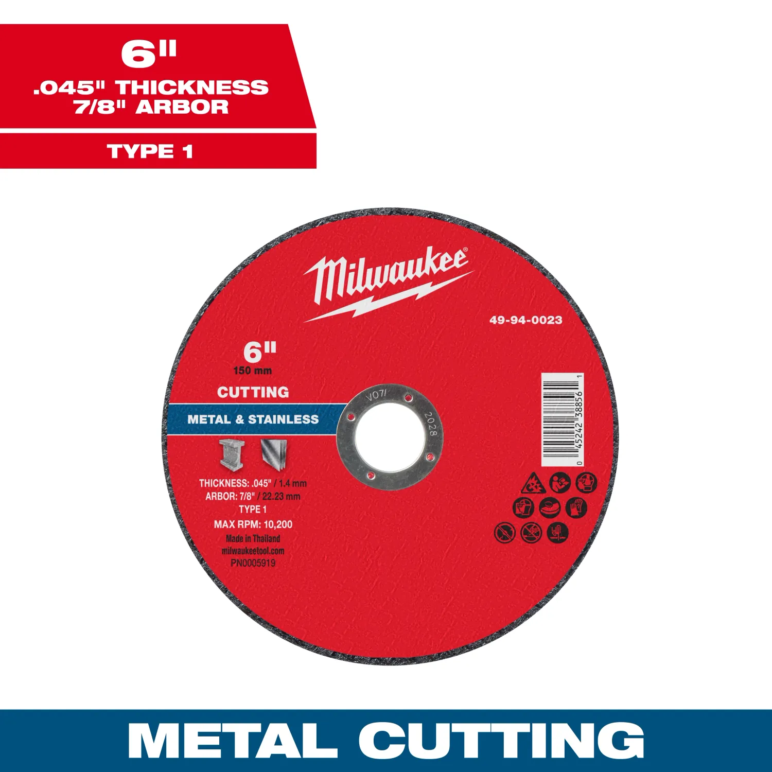Milwaukee DKO Metal Cut Off Wheel, 6" X .045" X 7/8" - Type 1