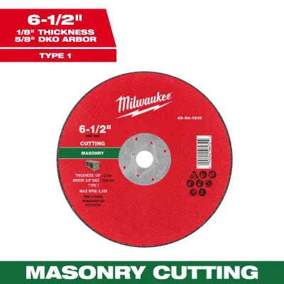 Milwaukee DKO Masonry Cut Off Wheel, 6-1/2" X 1/8" X 5/8" - Type 1