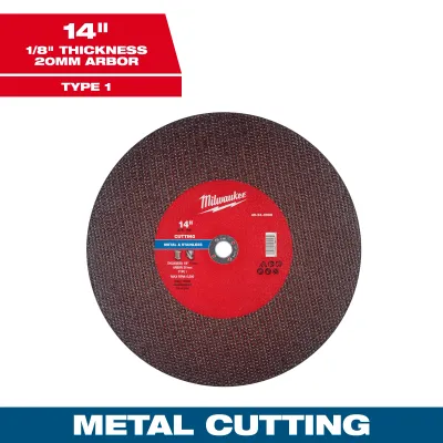 Milwaukee Metal Cut Off Wheel, 14" X 1/8" X 20mm - Type 1