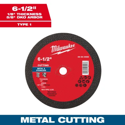 Milwaukee DKO Metal Cut Off Wheel, 6-1/2" X 1/8" X 5/8" - Type 1