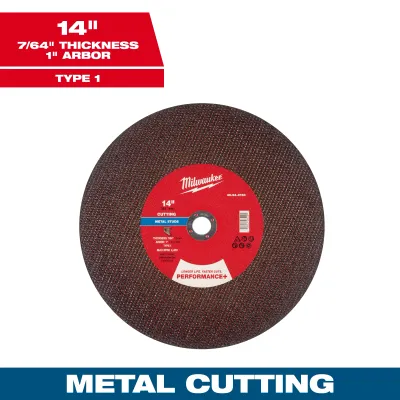 Milwaukee PERFORMANCE+ Metal Stud Cutter Cut Off Wheel, 14" X 7/64" X 1" - Type 1
