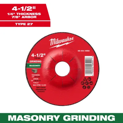 Milwaukee Masonry Grinding Wheel, 4-1/2" X 1/4" X 7/8" - Type 27
