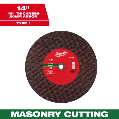 Milwaukee Masonry Cut Off Wheel, 14" X 1/8" X 1" - Type 1