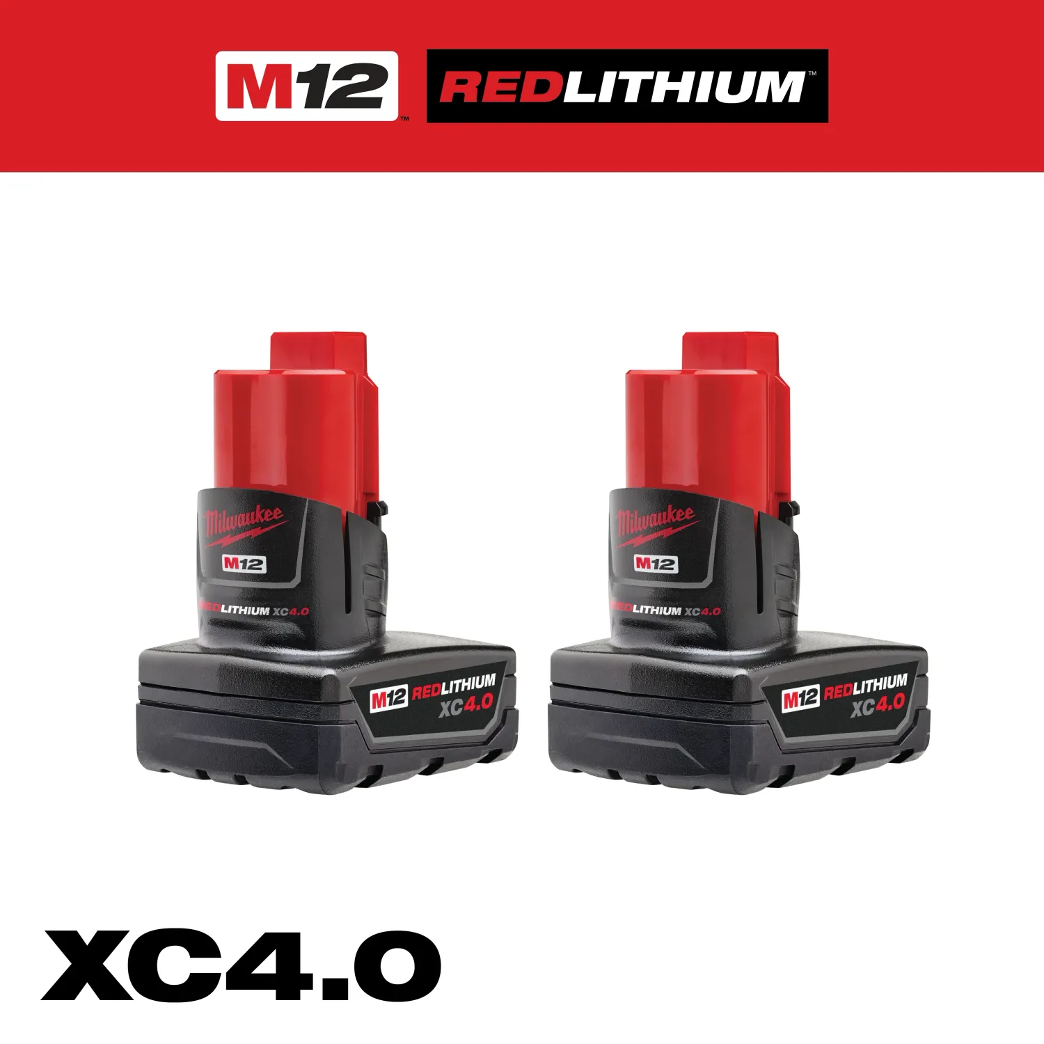 Milwaukee M12 4AH Batteries, 2Pk