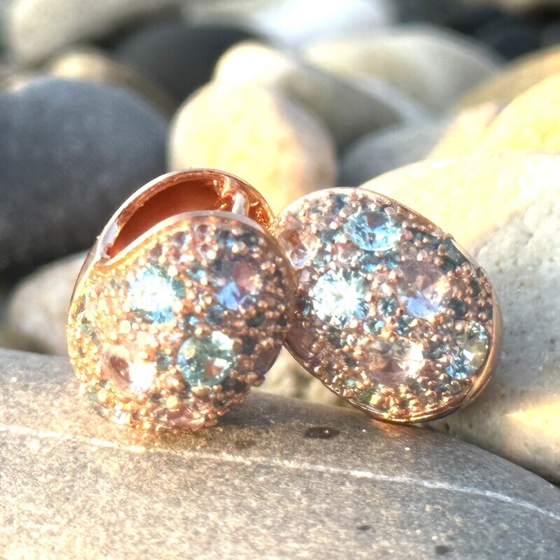 Orecchini in argento rosa con zirconi azzurri-Idandi