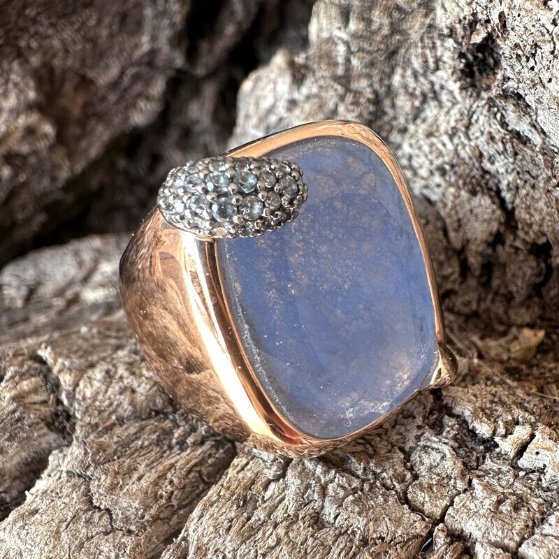 Anello in argento rosè con quarzo idrotermale azzurro polvere-Lucos