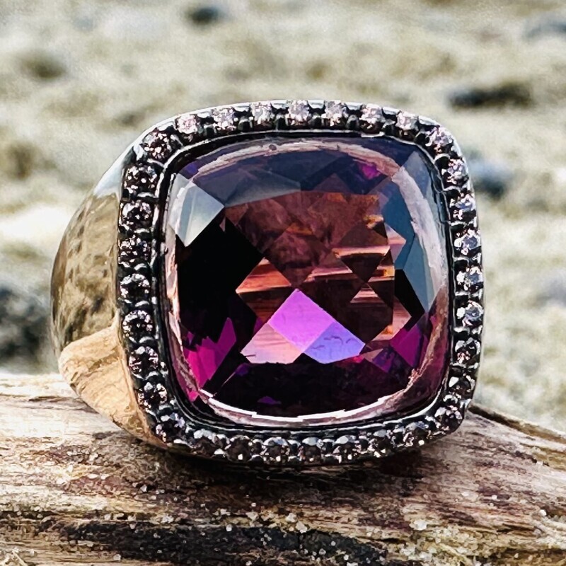 Anello in argento rosè e quarzo idrotermale-Lucos color borgogna