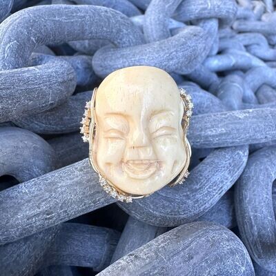 Anello in argento bagnato oro con Buddha in osso-Ventura