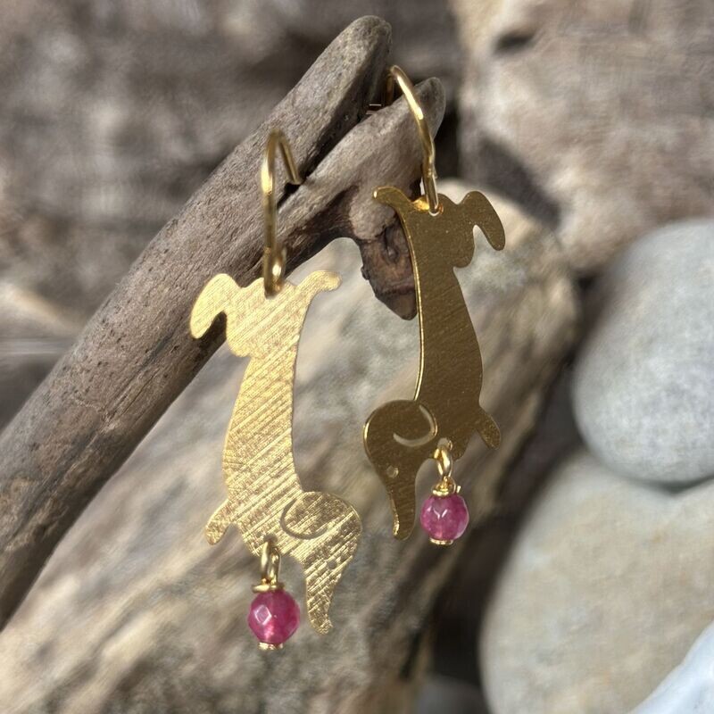 Orecchini in ottone bassotto con giada fucsia-Barbara Burgio