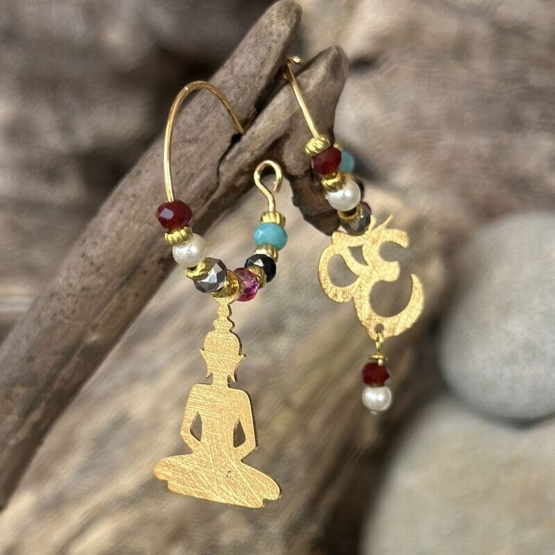 Orecchini cerchietto in ottone con Buddha e pietre-Barbara Burgio