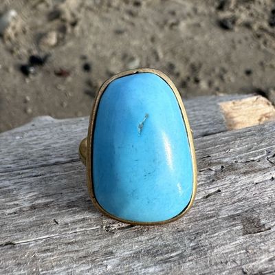 Anello in argento bagnato oro e turchese iraniano-Eliana Scognamiglio