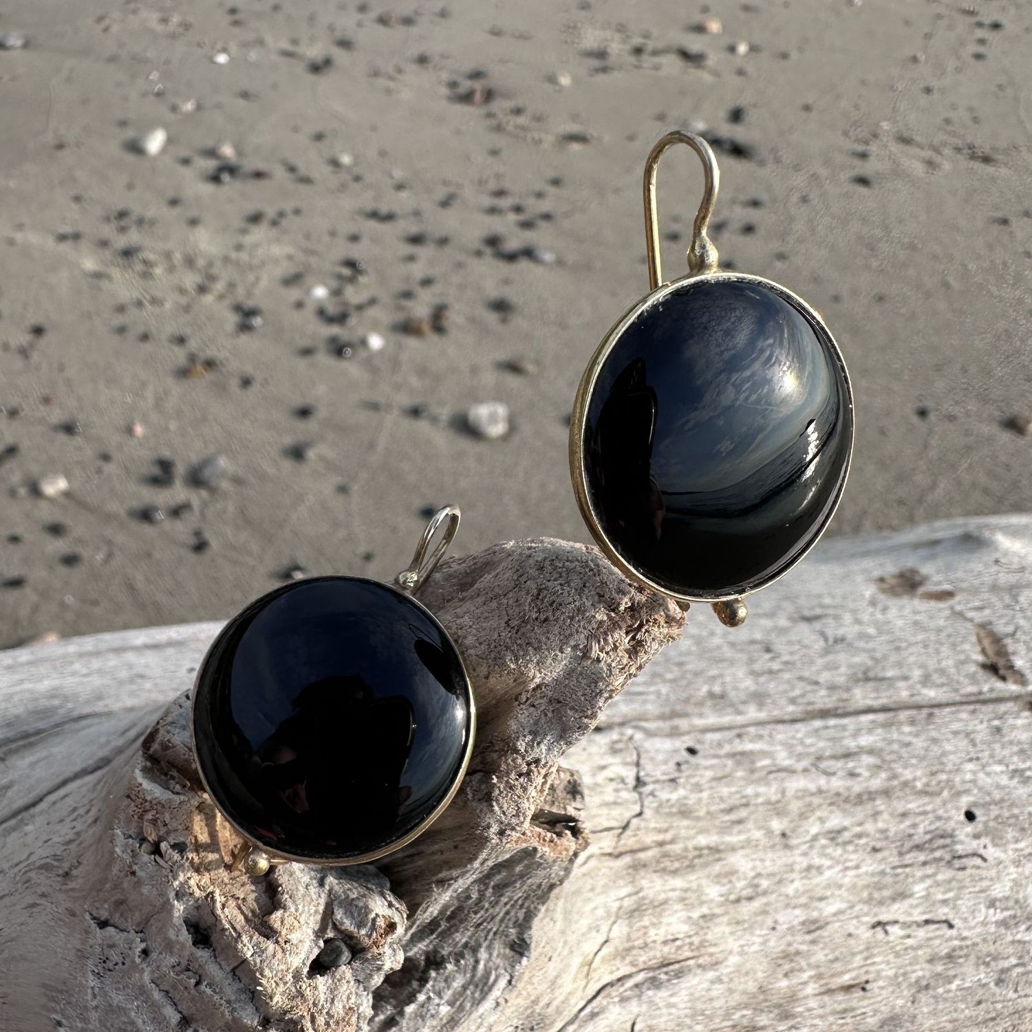 Orecchini in argento bagnato oro e onice-Carola